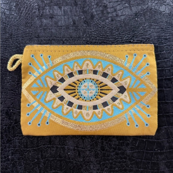 Handbags - Embroidered Eye Design Clutch - Gold and Blue
